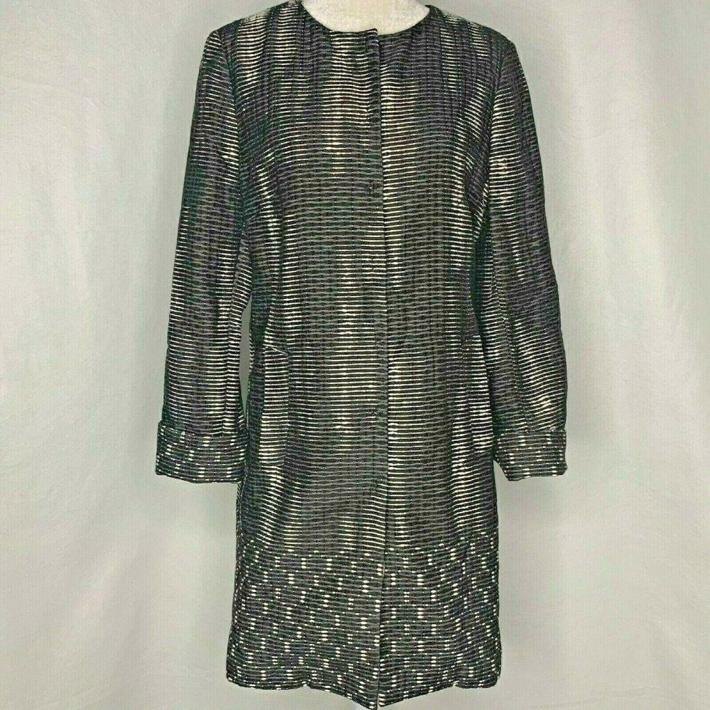 Elie Tahari Woven Long Jacket M Black White